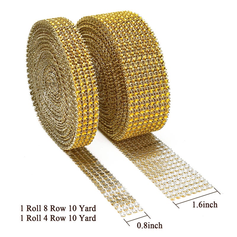 BTSD-home 20Yards Rhinestone Ribbon Roll Diamond Ribbon for Crafts, Cake, Birthday Decorations, Wedding, Baby Shower Event and Arts 2 Rolls (Dark Gold) - Image 2